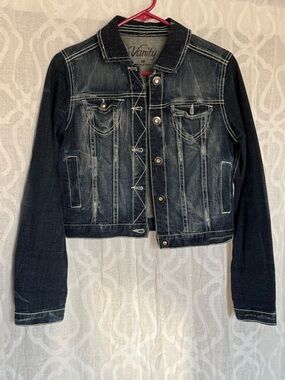 Vanity Gray Denim Jacket with Pink Hanger Accent